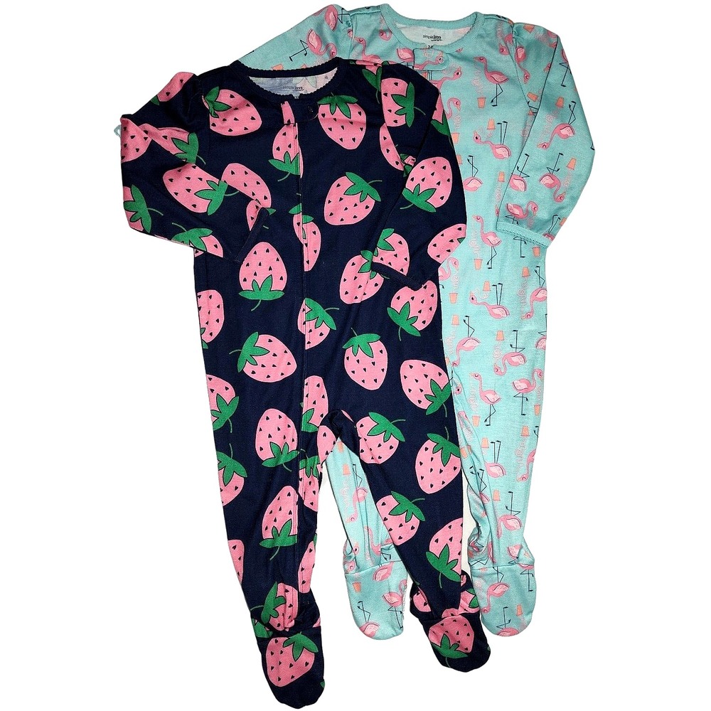 Simple Joys Carter's‎ Baby Girl 24 Footed Sleeper Lot Strawberry Flamingo